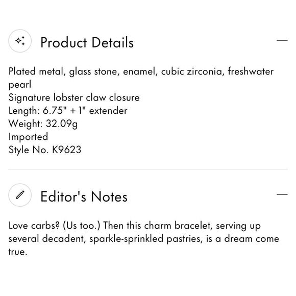 Kate Spade NWT charm bracelet - Patisserie bakery RARE - Picture 7 of 8